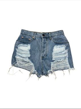 naked wardrobe Distressed Light Blue Denim Shorts